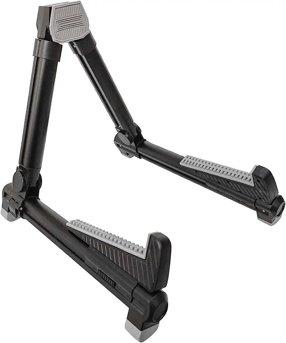 5 CORE Guitar Stand - Floor, Folding, Adjustable Aluminum Music Stand with ABS, Instrument Safe Design, 12.2 Inch Support, 13x5.5x2.8 Inches Fold Size for Classical, Acoustic, Electric Guitars, Ukuleles (Black, Easy to Carry)