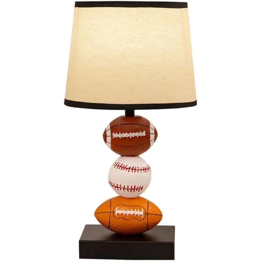 Kids Table Lamp, 14 Inch Rugby Football & Baseball Design with Cute Lampshade, Sports-Themed lamp Ideal for Children's Bedroom Decor, Bedside Lamp Includes LED Bulb