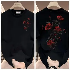 Rose T-shirt new release short sleeved creative print suitable for women, couples, friends, summer versatile loose men's round neck top fashionable hot selling trend