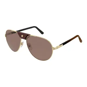 Cartier Special Edition S Sunglasses Luxe Aviator Style Gold-Tone Frame Brown-Tinted Lenses Leather Bridge Lightweight Comfortable Fit