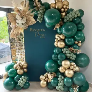 Green And Gold Balloons Arch Garland Kit 129Pcs Dark Emerald Green Sage Green Metallic Gold Balloon For Birthday Wedding Christmas New Year Eve Party Decorations