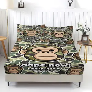 Camouflage Bape Pattern Fitted Sheet Set, Including 1 Sheet And 2 Pillowcases, Comfortable Bedding, Bedroom Decor