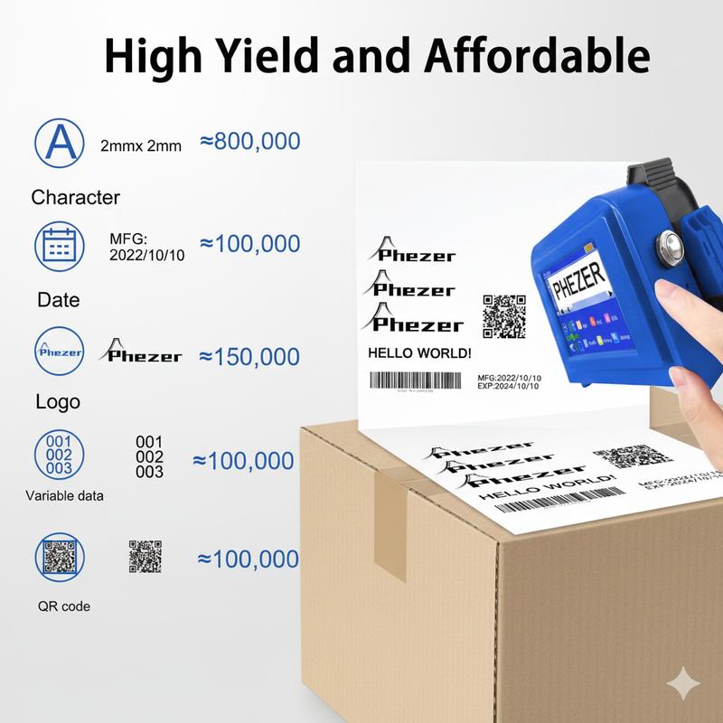 Phezer Upgraded Mini Inkjet Printer for Flat and Curved Surface PC11 Plus, 25 Languages & Quick-Drying Ink Cartridge, Portable Pocket Marking Device for Date Time Barcode Logo Qrcode Batch Number