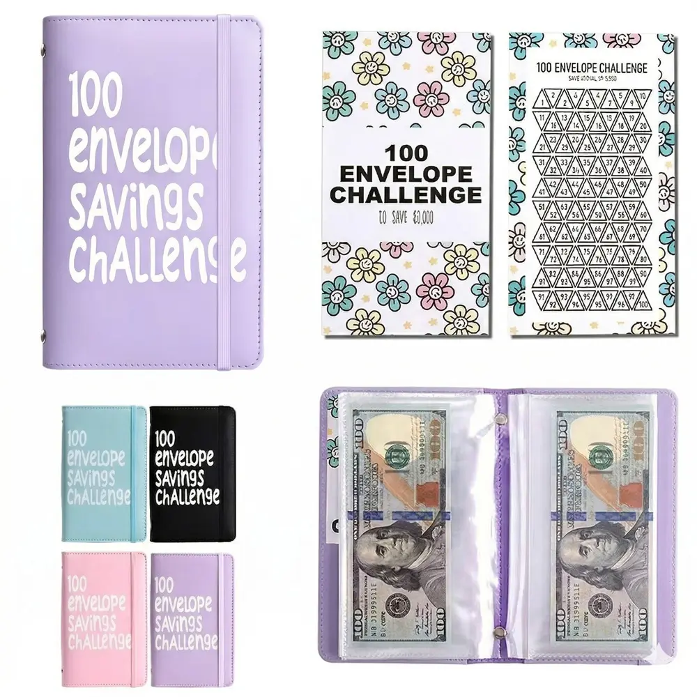 100 Envelope Savings Challenge Book - Save $5,050 in 100 Days Motivational Money Saving Binder with Daily Tracker Aesthetic Cash Envelope System for Budgeting & Habit Building