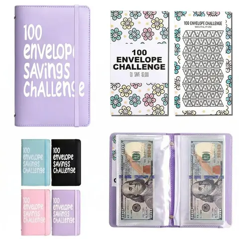 100 Envelope Savings Challenge Book - Planner Notebook, Budget Planner, Money Savings Book, Office Stationery Supplies, Binder with Daily Tracker, Aesthetic Cash System for 100-Day $5,050 Goal & Habit Building