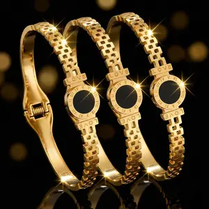 Women's Luxury 316 Stainless Steel Bangle Bracelet - Roman Numeral LOVE Letter Design, Non Tarnish, High Tarnish Resistant, Hypoallergenic, Minimalist Artificial Gemstone Jewelry, Non Tarnish Jewelry