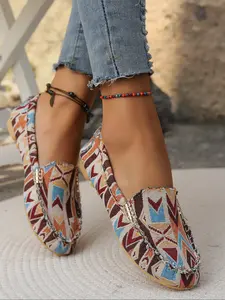 Women's Casual Slip-On Loafers, Comfortable Textile & Rubber Sole, Round Toe Design, Ideal for Work & Daily Wear, Round Toe Flats