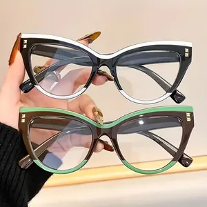 2pcs Unisex Fashion Retro Square Cat Eye Reading Glasses Correction, +1.0 to +4.0 Strength, Lightweight Durable PC Material, Daily Use