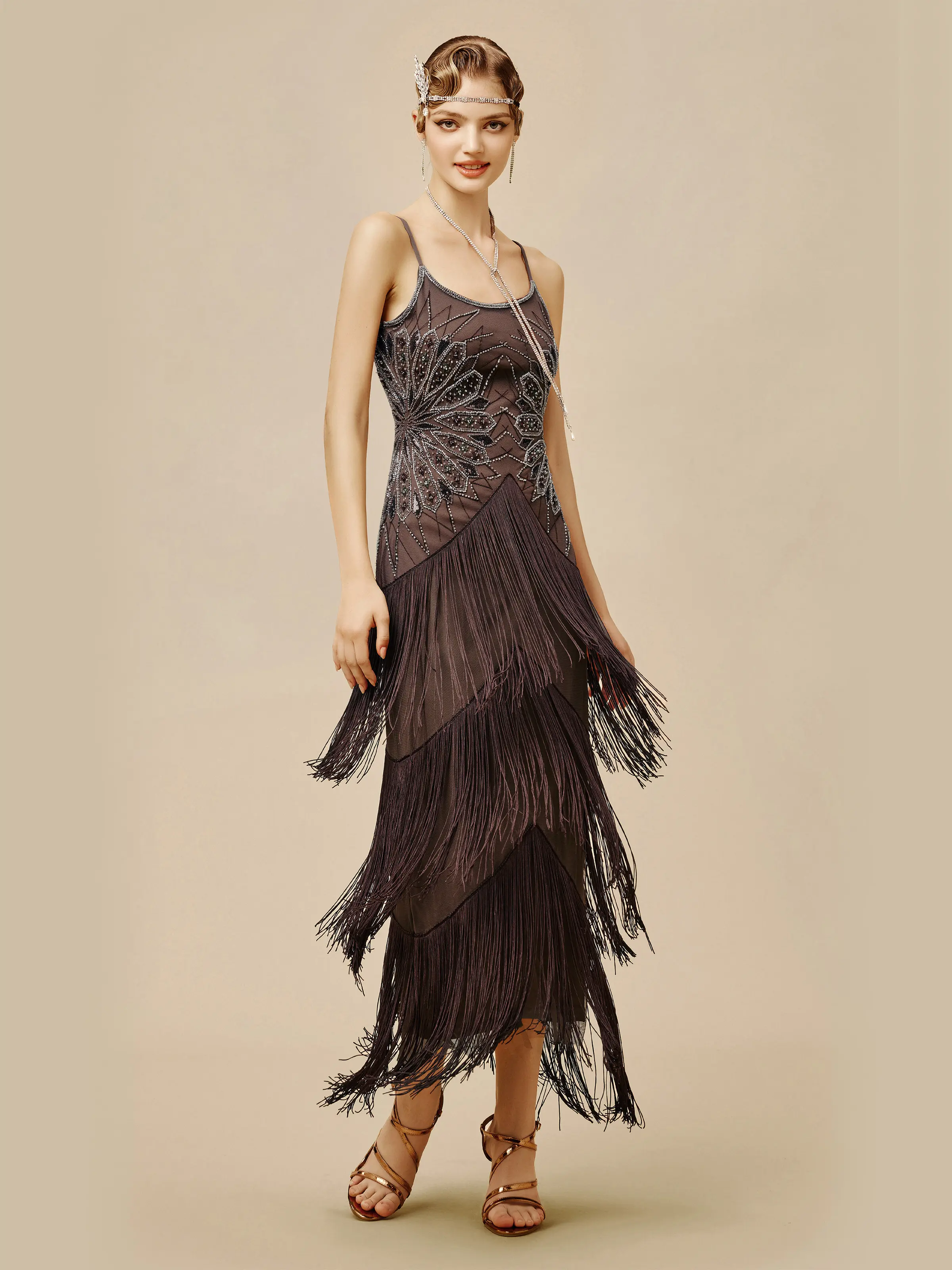 BABEYOND Stylish Geometric Fan Fringe Evening Gown Fabric Fashion Formal Womenswear Fit Polyester