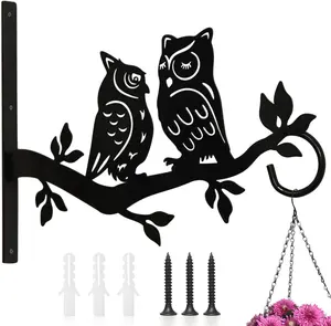 1Pcs Black Plant Hanger Indoor Outdoor with Screws Hanging Plant Bracket Wall Hooks Decorative Plant Hangers, Bird Feeders, Wind Chimes, Garden Accessories (Owl) 11.9x9.5 Inch - Home Improvement.