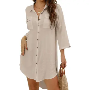 Womens Swimsuit Cover Up, Button Down Cover Ups for Swimwear, Beach Bikini Cover Up for Summer, Beach Shirt Dresses Tops