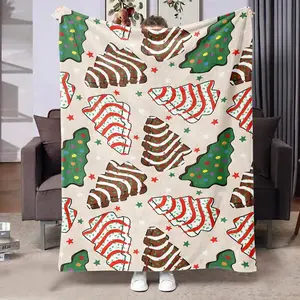 Christmas Tree Cake Flannel Blanket, Soft Skin-Friendly Warm Throw, Festive Cookie Print, Perfect Gift for Home Decor & Holiday Season