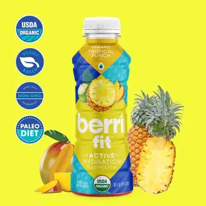 Berri Fit, Organic Tropical Punch Flavor [6 pack] - USDA Organic Electrolyte Sports Drink, Plant-Based Electrolytes, Low Calorie Fitness Beverage, Non-GMO, Paleo Friendly, Zero Artificial Dyes,Sweeteners,Flavors, 16oz Sports Drink