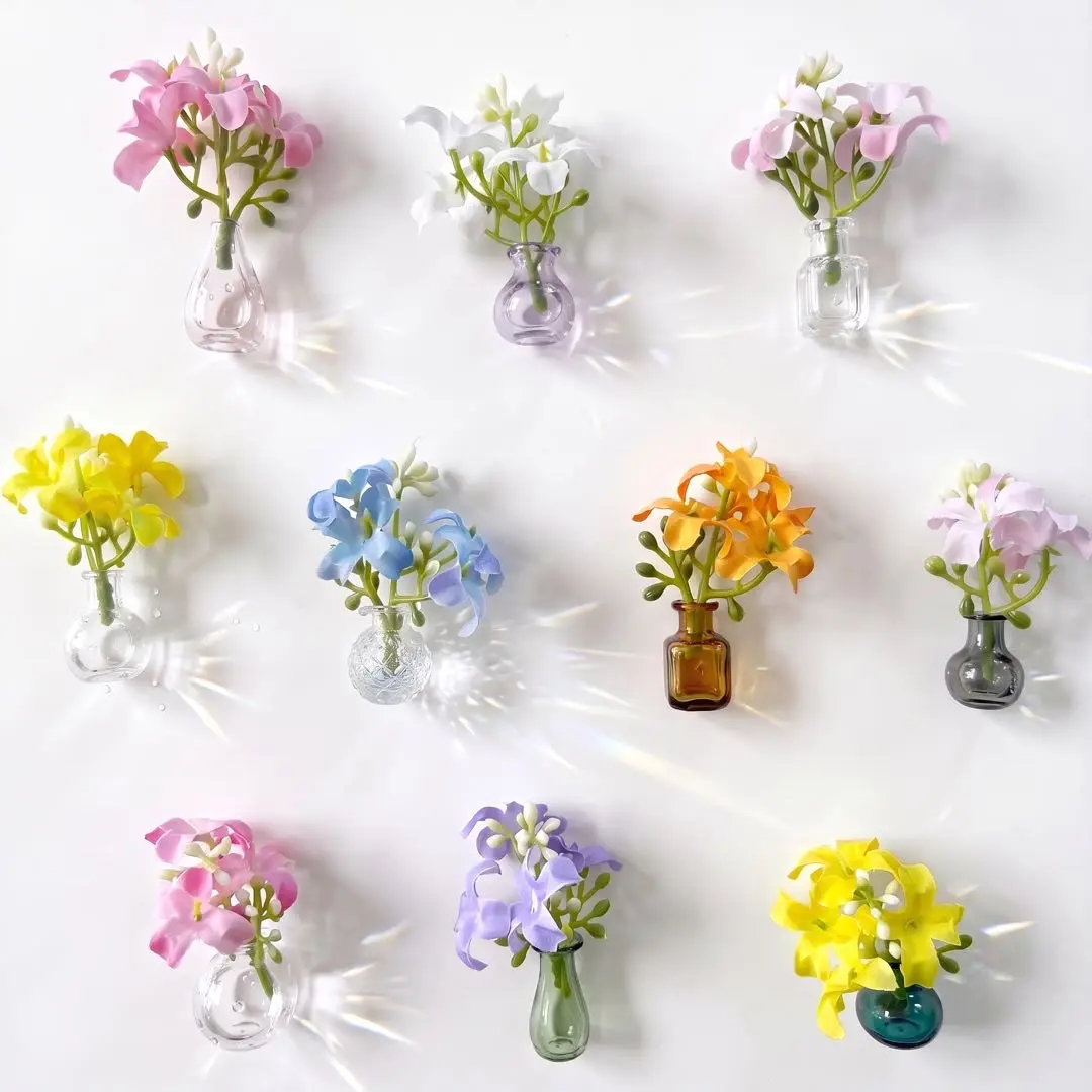 10PCS Mini Vase Magnets for Fridge, Cute Tiny Magnetic Flower Glass Vases Refrigerator Accessories, Funny Aesthetic Plant Pot Magnets for Locker Office Kitchen Decoration