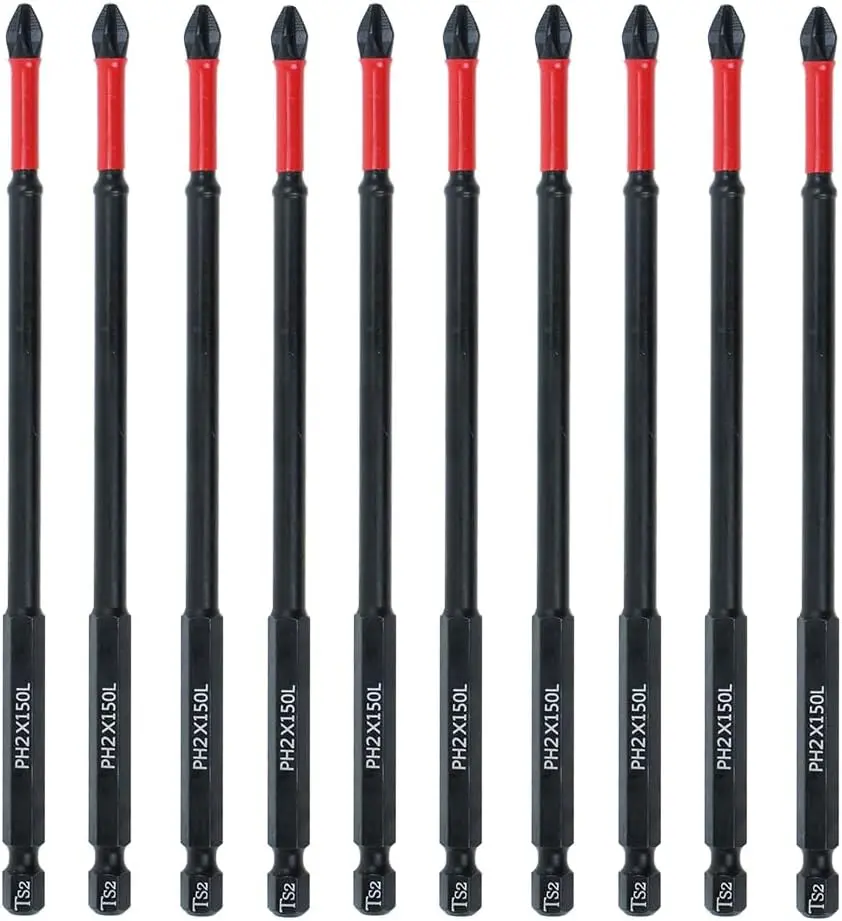 10 Pack Phillips PH2  Anti Slip  Bit Set 6 inch Length TS2 Anti-Slip Long Drill Bits Impact Driver Bits