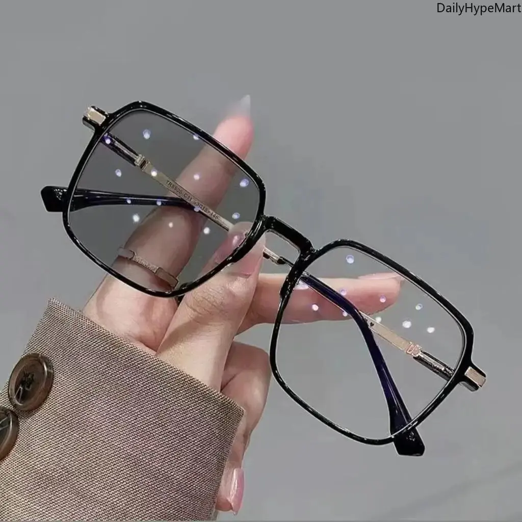 Fashionable Frames Blue Light Glasses - Trendy Casual Geometric Metal Frame Eyewear, Photochromic UV-Protective Anti-Radiation Lightweight Daily Use Glasses, Fashionable Frames Glasses