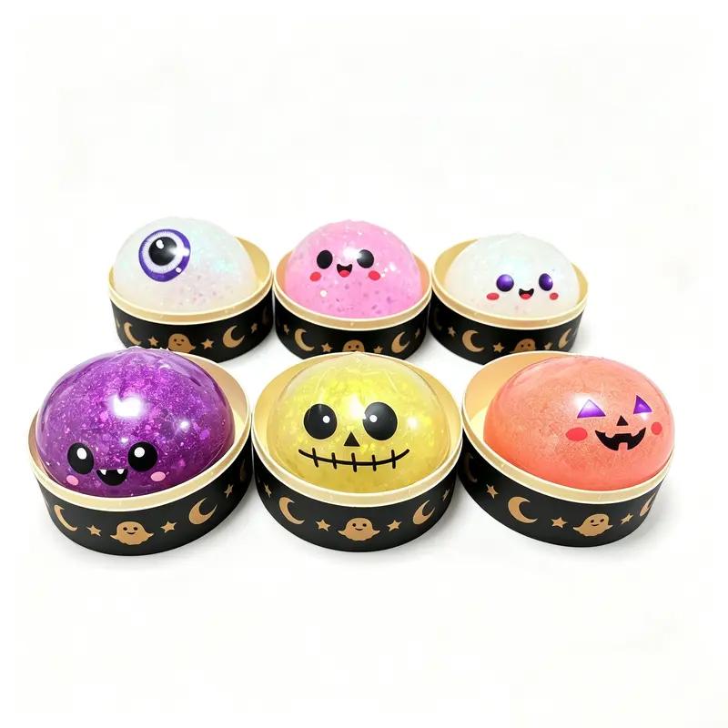 Halloween Dumpling Slow-Rebound Squishy Stress Relief Toys, 4pcs/6pcs with Steamer Storage Boxes, Grimace Pumpkin & Little Devil Designs, Halloween Party Gifts