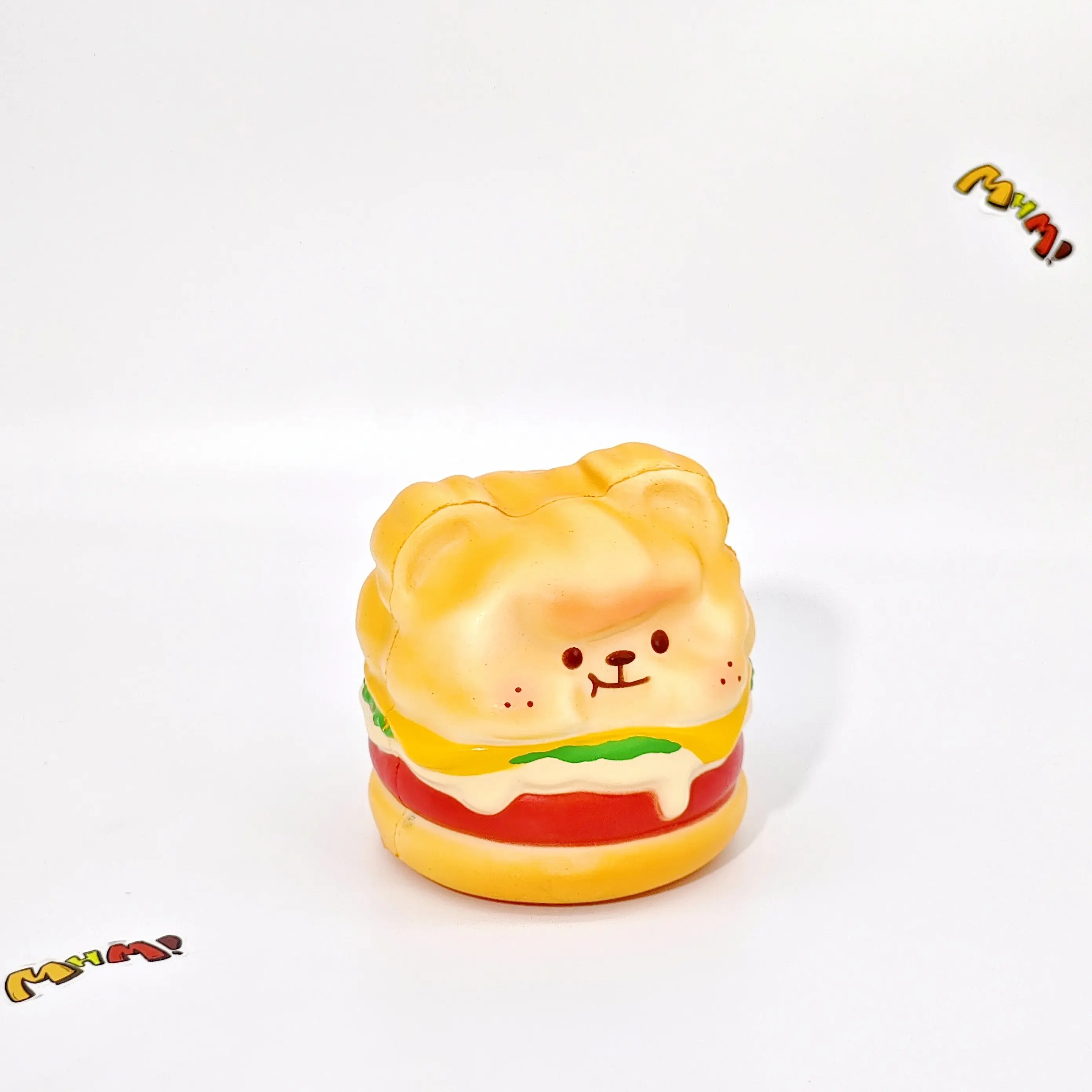MHM Teddy Burger Slow Rising Squishy Toy (Light Color), Soft Food-Themed Sensory Fidget Toy with Sticky Texture, Cute Kawaii Gift