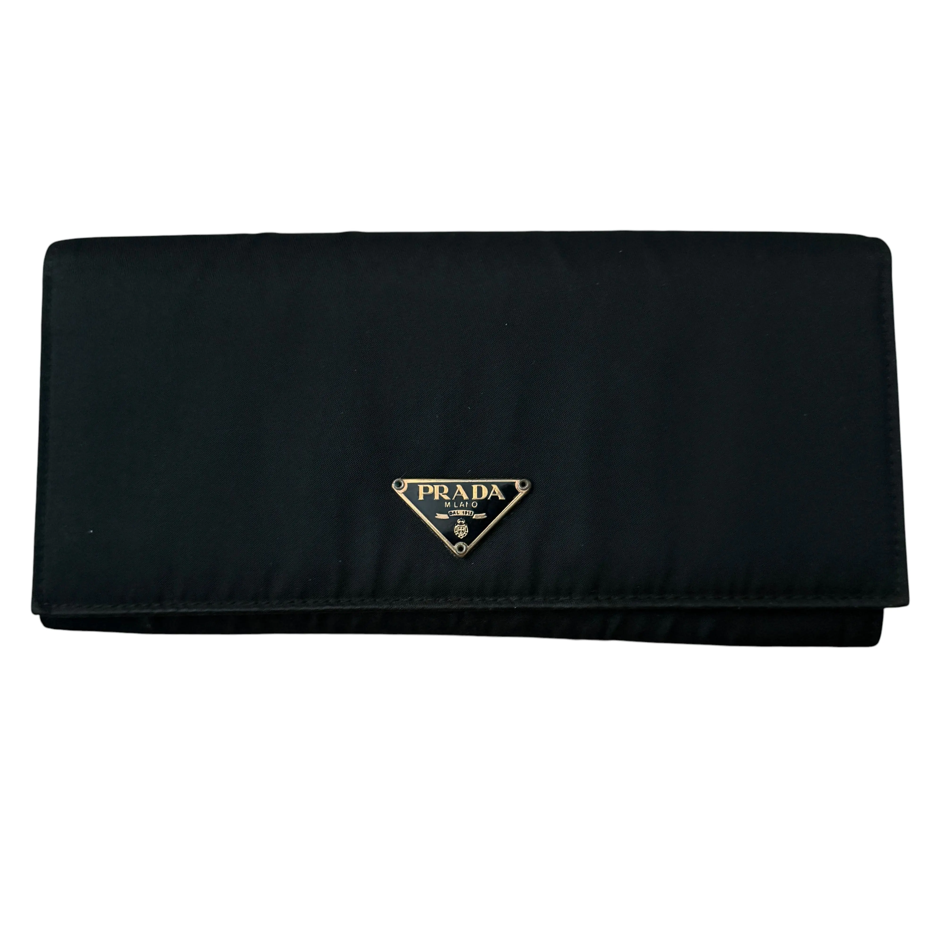 Pre-owned PRADA Black Small leather goods FINAL SALE NO RETURN NO CANCEL triangle logo nylon long wallet Authentic with COA