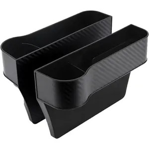 Car Seat Gap Filler Organizer 2 Pack, Multifunctional Auto Console Side Storage Box with Cup Holders & Phone Holder, Premium PU Leather Car Front Seat Organizer for Drinks, Sunglasses, Keys