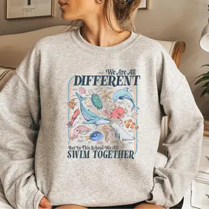 We Are All Different Swim Together Shirt, Teacher T-Shirt Back to School 2025, Inclusive Ocean Animals Tee, Teacher Appreciation Sweatshirt, Gift For Teacher