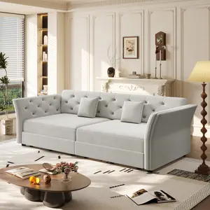 Eyisean 74.4'' Queen Size Sleeper Sofa Bed, Velvet Chesterfield Futon Couches with Handmade Fabric Flower Tufted Design, Comfy Convertible Sofa, Modern Loveseat with 2 Pillows for Living Room, Apartment