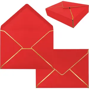 50 Pack 5x7 Envelopes for Invitations with  Border, Self Adhesive A7 Envelopes with V-Flap for Greeting Cards , Invitation Envelopes for Wedding, Graduation,  Shower, Party (Red)