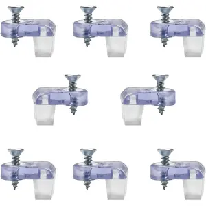 8-Pack Glass Panel Retainer Clips, 5/16" Offset, Made in USA, For Curio China Kitchen Cabinets Window Inserts Mirror Hanging, Comes with Soft Bumper & Mounting Screw