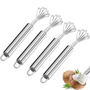4 Coconut Meat Removal Scraper Tools  Stainless Steel Coco Nut Kinfe Copra Cocoanut Pulp Shredder Fish Skin Scaler For Kitchen Grater Peeler And Slicer