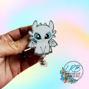 Light Fury Dragon Badge Reel ~ Retractable Badge Reel ID Holder ~ Customizable ~ Handmade ~ Nurse Badge Reel ~ Teacher Lanyard ~ Magnetic Pin ~ Stethoscope Tag ~ Magnet ~ Phone Grip