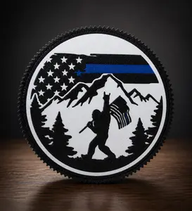 Thin Blue Line Bigfoot American Flag Hitch Cover, Mountain Patriot Trailer Hitch Cover for Trucks, SUVs & Jeeps, 2” Receiver Plug