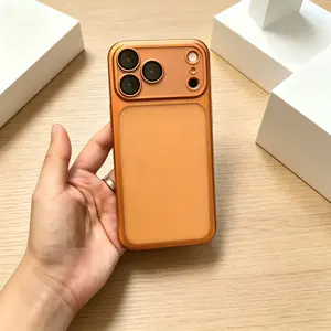 Electroplated Orange Matte Phone Case for iPhone 16/17 Pro Max, Shockproof Case with Large Camera Lens Protector, Anti-Fingerprint Slim Protective Cover, Premium Aesthetic Case for Women Men