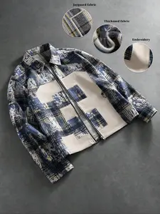 PAVTROS Men's Vintage Checkered, Plaid Shirt, Baggy, Grunge, Streetwear Long Sleeve Boxy Zip-Front Shirt, Retro Reinterpretation, Classic Checkered And Distressed Pattern, Minimalist Numeric Accents
