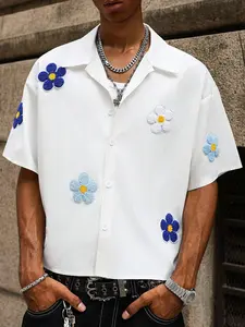 Men's Street Style Floral Patchwork Short Sleeve Shirt, Summer Fashion Casual Loose Fit, Gift for Boyfriend/husband, 3 Colors Available
