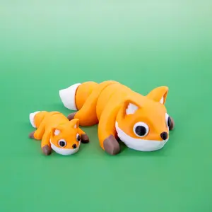 Flexi Fox Articulated Fidget Figurine - Adorable Woodland Pocket Pal Stress Relief Gift Unique Fox Desk Figurine 3D Printed with Pointy Ears Fluffy Tail & Fully Articulated Body
