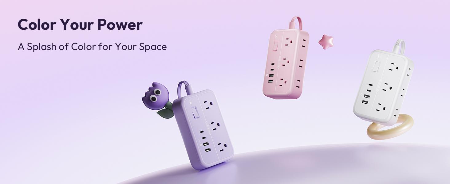 20W USB C Power Strip with Surge Protection,6 Outlets 4 USB Ports(20W 2USB C), Flat Extension Cord with Multiple Outlets, 1080 Joules, 5 ft Flat Plug Outlet Extender for Indoor, Office Supplies, Dorm Room Essentials