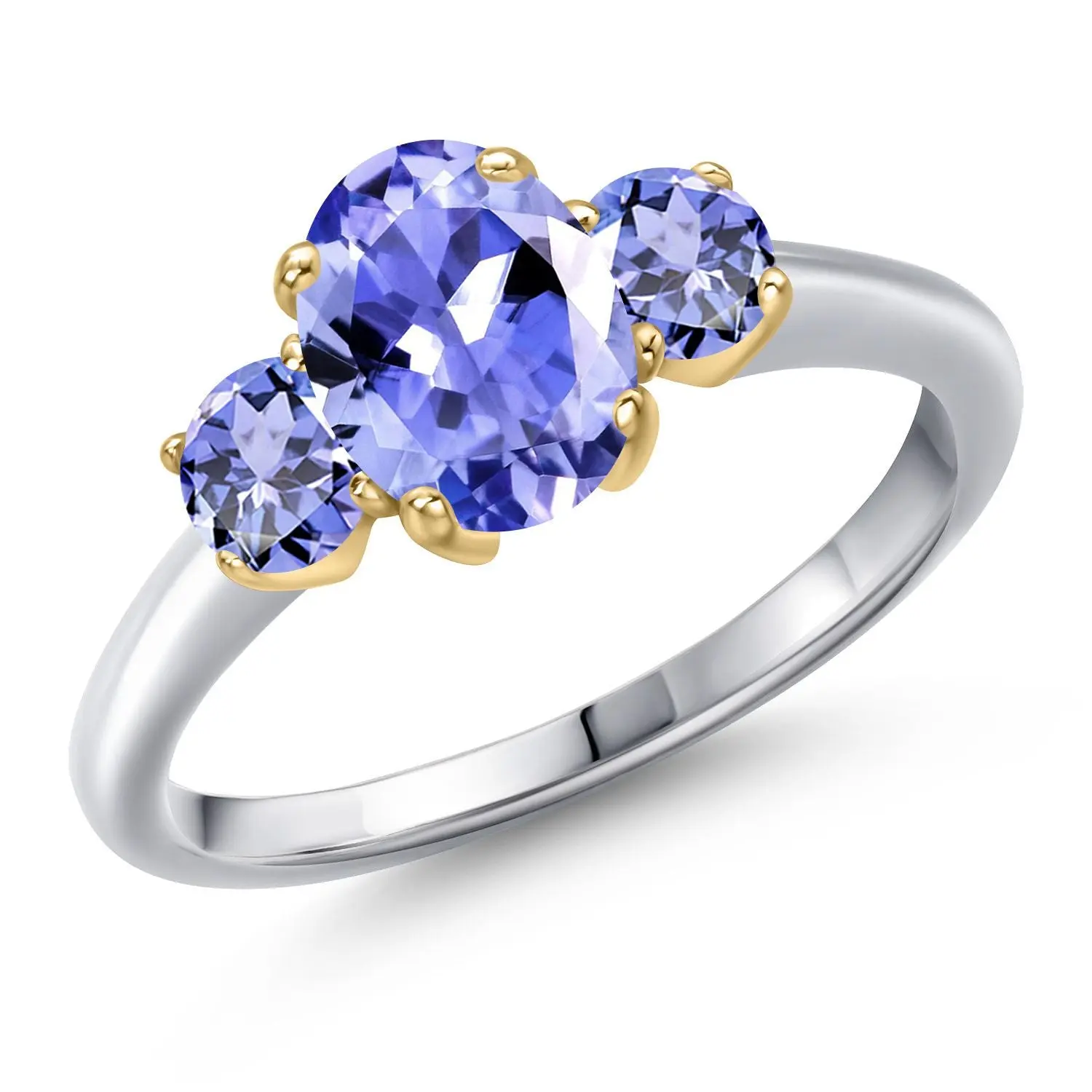 925 Silver and 10K Yellow Gold Blue Tanzanite Engagement Ring For Women | 1.76 Cttw | Oval 8X6MM | Gemstone December Birthstone