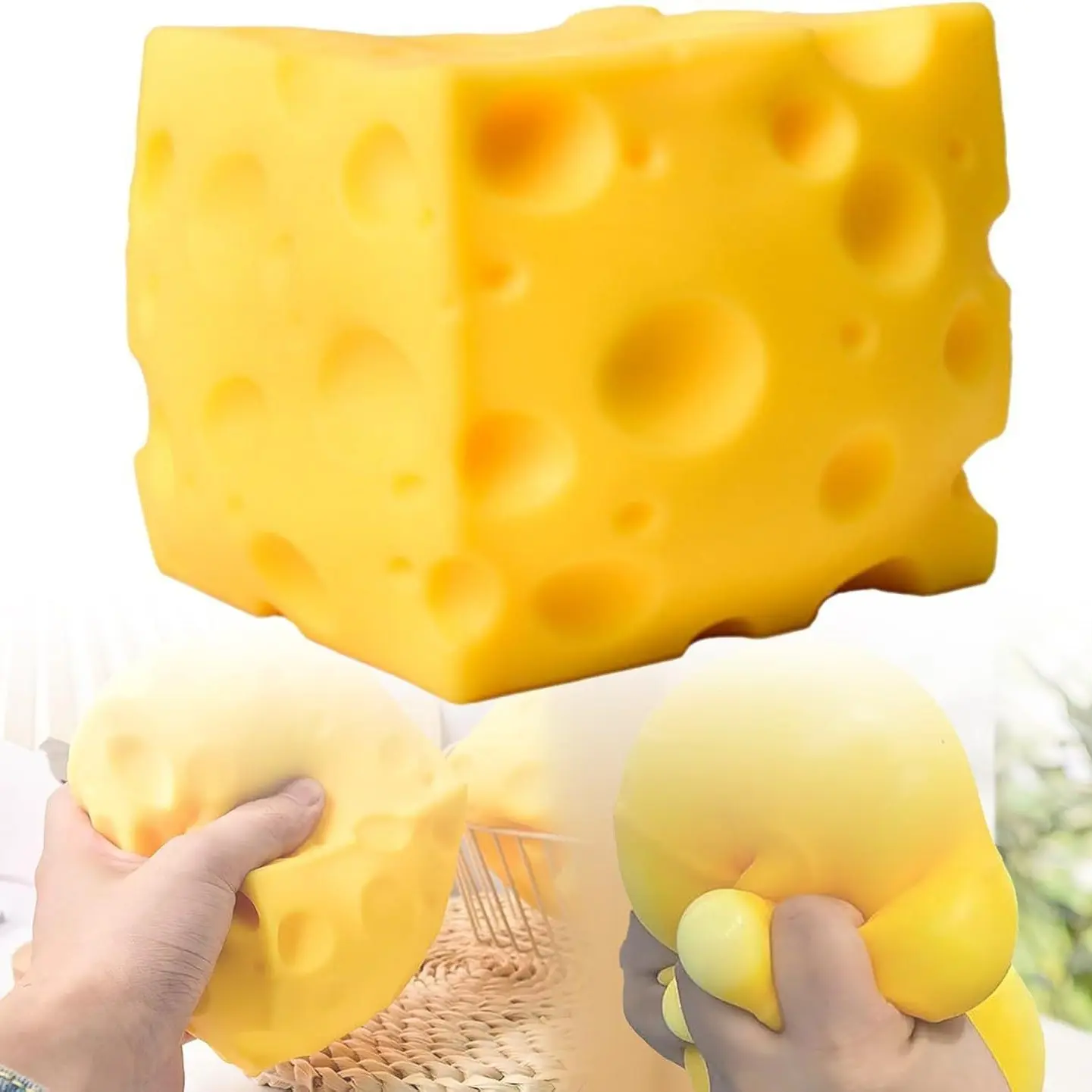 2026 New Cheese-Shaped Squishy Stressball - Slow Rising Unisex Decompression Squeeze Block, Soft Stress Ball Squishies for Kids' Stress & Anxiety Relief, Promotes Calm