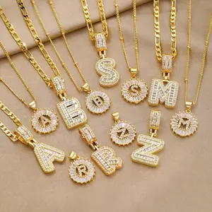 Women's Veylani 2-Pack Initial Letter Pendant Necklaces, 14K Gold-Plated Cubic Zirconia Alphabet Jewelry, Adjustable 17-19in Fashion Costume Accessories