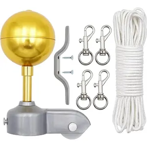NOMAL Flag Pole Repair Parts Kits Including 1 Piece 3" Topper Gold Ball + 50 Ft Halyard Rope + 1 Piece Cleat Hook + 4 Piece Flag Swivel Snap Hooks + Flagpole Pulley Truck for 2" OD Tube