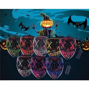 Halloween LED Mask Clubbing Light Up Costume Rave Cosplay Party Purge 3 Modes Plastic Eye