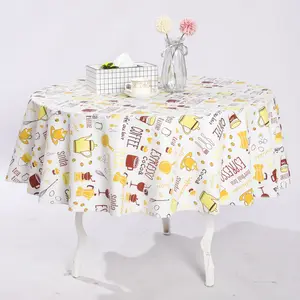 RAY STAR Coffee-Themed Vinyl Tablecloth with Flannel Backing - Round & Rectangle Options PVC Table Cover