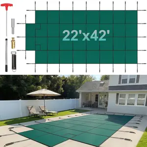 Summervibes VEVOR Pool Safety Cover Fits 20x40ft Rectangle Inground Pools, Safety Pool Cover with 4x10ft Center End Step, Mesh Solid Pool Cover with Drainage Holes for Swimming Pool, Winter Safety Cover, Green