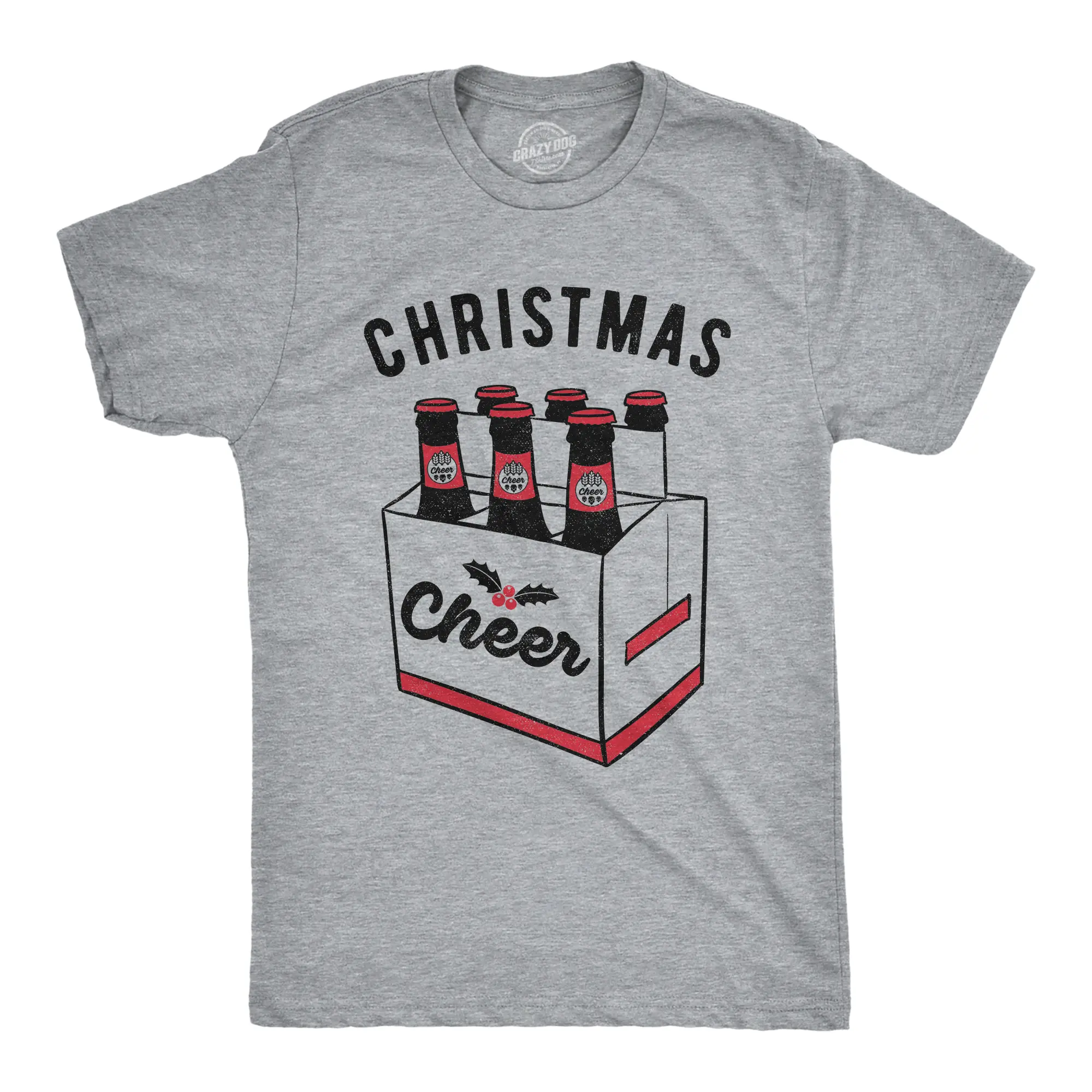 Mens Christmas Cheer T Shirt Funny Beer Drinking Novelty Holiday Tee Mens Funny T Shirts Cool Vintage Fashion T-Shirt Gift Classic Menswear Christmas Apparel for Men Funny Beer Short Sleeve Novelty Tees for Light Grey
