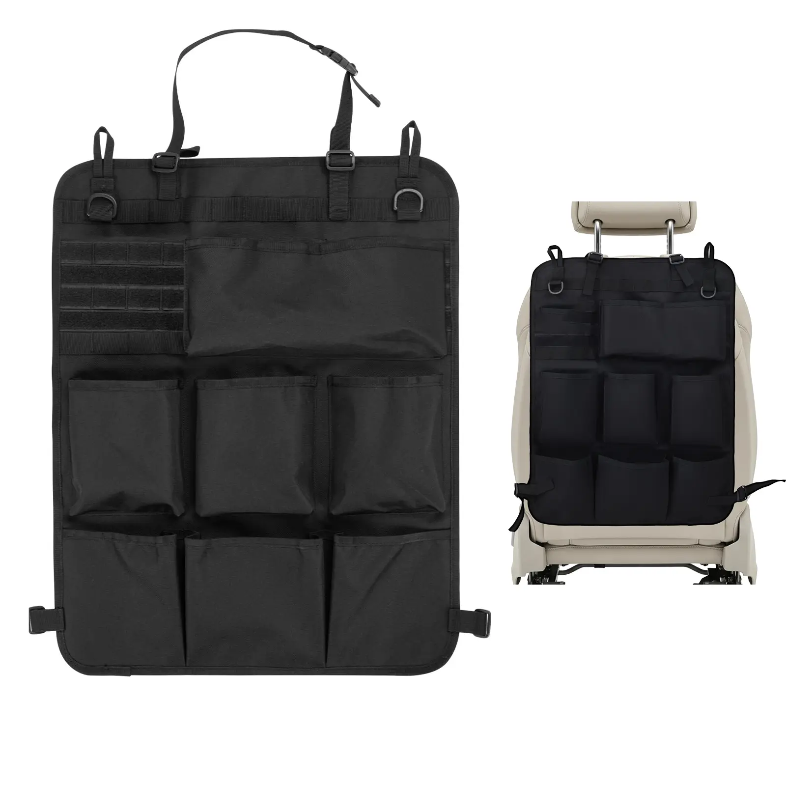 Car Backseat Organizer Waterproof Oxford Automotive Seat Back Protector with Multi Pockets Hanging Vehicle Behind Seat Storage Bag, Universal Travel Accessories for RV, SUV, Truck