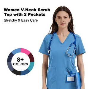 Stretchy Scrub Tops Nurse Uniform Tops for Women with Pockets Soft Nursing Clothes Breathable Workwear