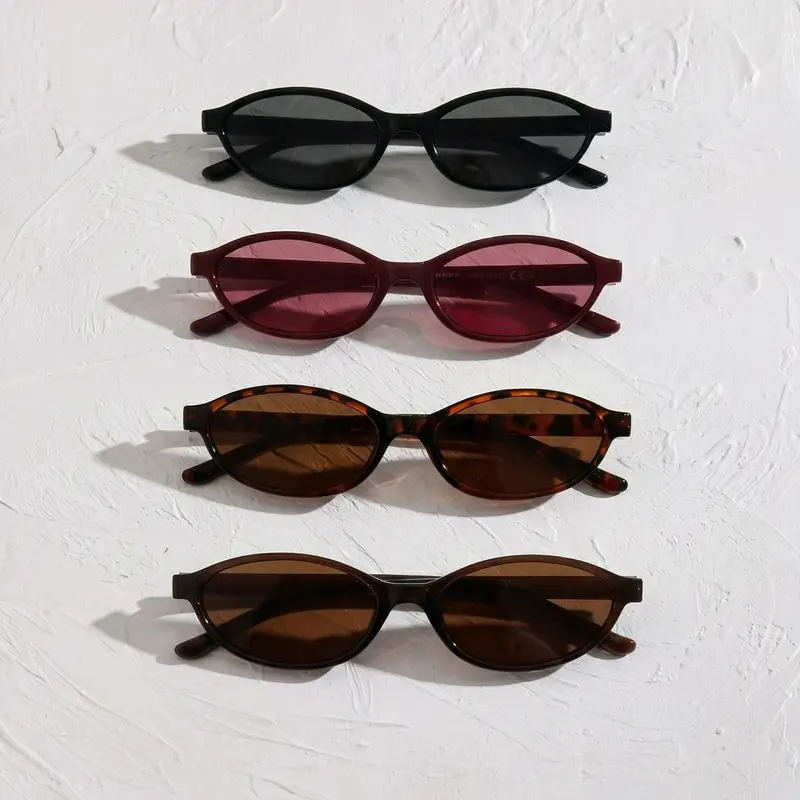 4 Pairs Women's Oval Small Frame Fashionable Sunglasses, Suitable for All Seasons, Ideal for Outdoor Activities, Parties and Beach