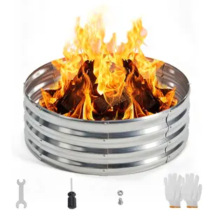 Round Fire Ring Pit Outdoor Camp Firepit Heavy Duty Galvanized Steel Foldable Outside Wood Burning Bonfire Fire Pit Ring for Camping Backyard Garden Beach Yard Gatherings