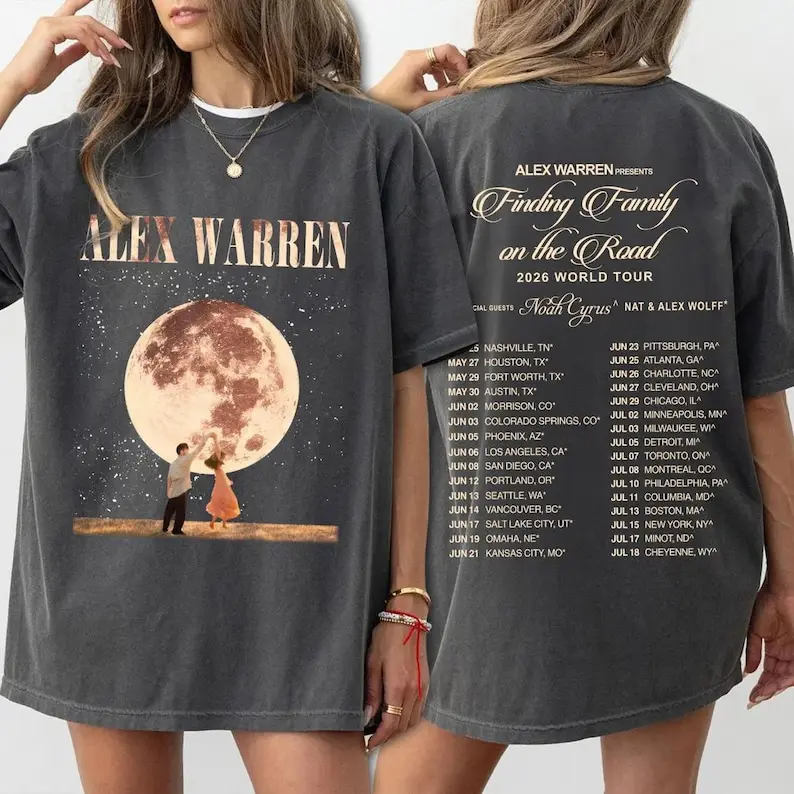 Vintage Alex Warren Moon Shirt, Retro 2026 World Tour T-Shirt, Finding Family on the Road Tee, Distressed Music Concert Apparel, Fan Gift