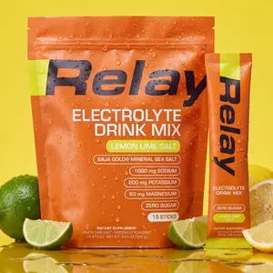 Relay Zero Sugar Electrolytes - Baja Gold Sea Salt | Hydration Drink Mix Powder Packets with Sodium, Magnesium Glycinate, Potassium & Trace Minerals | 15 Sticks